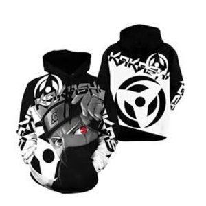 Naruto Itachi Uchiha Pull Over Hoodie Sweater Jacket Unisex XL Black & White